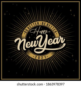 happy new year 2021 with a background of rays, star and circles, vector illustrator