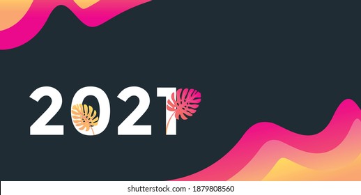 happy new year 2021 background with monstera leaves