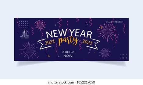 Happy New Year 2021 baner invitation party background. New Year 2021 illustration. New years poster, banner headers for website, landing page, backround etc.