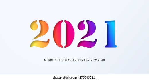 Happy New Year 2021 banner in paper cut style for seasonal holidays flyers, greetings and invitations, christmas themed congratulations and cards. Design for social media, promotion and sale. Vector