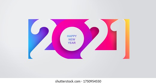 Happy New Year 2021 banner in paper cut style for seasonal holidays flyers, greetings and invitations, christmas themed congratulations and cards. Design for social media, promotion and sale. Vector