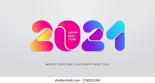 Happy New Year 2021 banner in paper cut style for seasonal holidays flyers, greetings and invitations, christmas themed congratulations and cards. Design for social media, promotion and sale. Vector