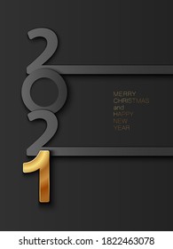 Happy new year 2021 banner. Elegant design of black and gold numbers on a black background. Christmas night. Design of a new logo 2021. Elements for calendar and greeting cards, text, mobile applicati