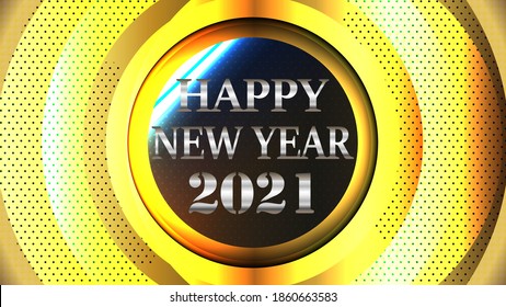 Happy new year 2021 banner wallpaper. Golden circle layer background. Vector illustration image. 