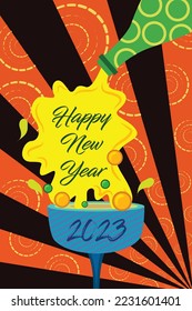 happy new year 2021 banner with modern geometric abstract white background in retro style. happy new year greeting card design for year 2021 calligraphy includes colorful shapes. Vector illustration