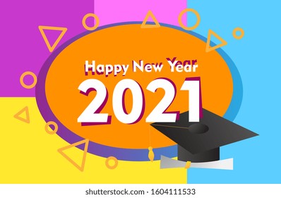 happy new year 2021, beautiful greeting card background or template banner with education theme. vector design illustration