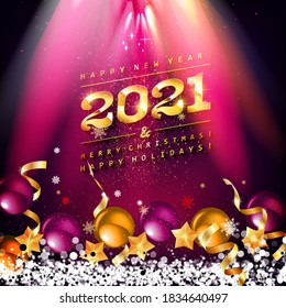 Happy new year to 2021. Beautiful greeting card. Horizontal Christmas posters, greeting cards, headers, website.