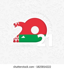 Happy New Year 2021 for Belarus on snowflake background. Greeting Belarus with new 2021 year.