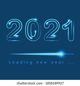 Happy new year 2021 blue  lighting, technology Concept , on a clean blue background