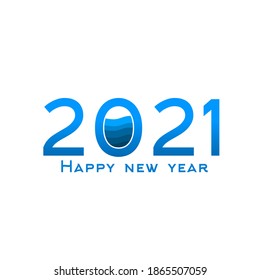 Happy new year 2021, blue color text and number zero there in waves 