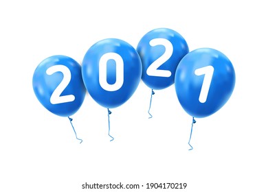 Happy New Year 2021 blue balloons design. Greeting card with blue balloons celebration decoration. Vector illustration eps 10
