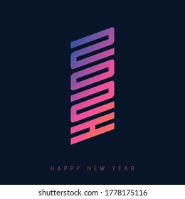 Happy New Year 2021. Brochure or calendar design template. Postmodern Modern Cover of business diary with wishes and inscription 20 21 looks like hieroglyph. Vector background.