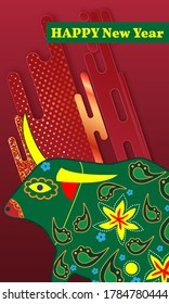 Happy new year 2021. Year of the bull.  Great for New year cards, banners, headers, party posters.
