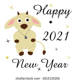 Happy New Year 2021 with bull. Vector illustration