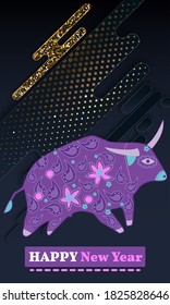 Happy new year 2021. Year of the bull.  Great for New year cards, banners, headers, party posters.
