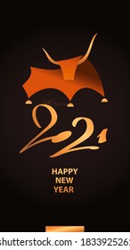 Happy New Year 2021. Year of Bull, Ox Taurus. Chinese lunar zodiac symbol of 2021.