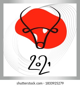 Happy New Year 2021. Year of Bull, Ox Taurus. Chinese lunar zodiac symbol of 2021. Vector illustration. Template elemrnt design poster, banner, flyer, isolate logo with face, head, silhouette bull.