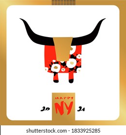 Happy New Year 2021. Year of Bull, Ox Taurus. Chinese lunar zodiac symbol of 2021.