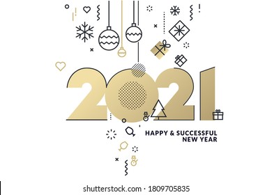 Happy New Year 2021 business greeting card. Modern vector illustration concept for background, greeting card, website banner, party invitation card, social media banner, marketing material.