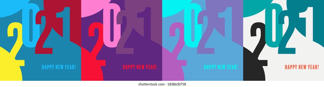 Happy New Year 2021 Business Greeting Card Set template , illustration concept for creating background, greeting card, website, mobile website banner, party invitation card, social media banner.