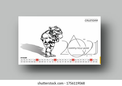 Happy new year 2021 Calendar - New Year Holiday design elements for holiday cards, calendar banner poster for decorations, Vector Illustration Background.
