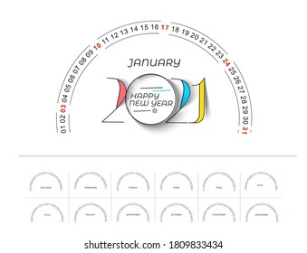 Happy new year 2021 Calendar - New Year Holiday design elements for holiday cards, calendar banner poster for decorations, Vector Illustration Background.