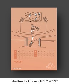 Happy new year 2021 Calendar Cricket Poster Event - New Year Holiday design elements for holiday cards, calendar banner poster for decorations, Vector Illustration Background.