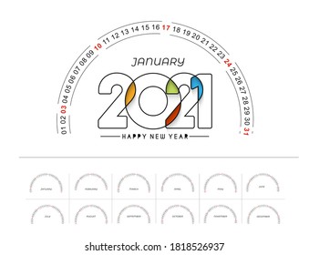 Happy new year 2021 Calendar - New Year Holiday design elements for holiday cards, calendar banner poster for decorations, Vector Illustration Background.
