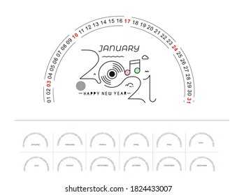 Happy new year 2021 Calendar - New Year Holiday design elements for holiday cards, calendar banner poster for decorations, Vector Illustration Background.