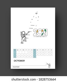 Happy new year 2021 Calendar with astronaut design elements for holiday cards, Flyer banner poster for decorations.