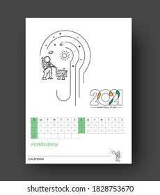 Happy new year 2021 Calendar with astronaut design elements for holiday cards, Flyer banner poster for decorations.