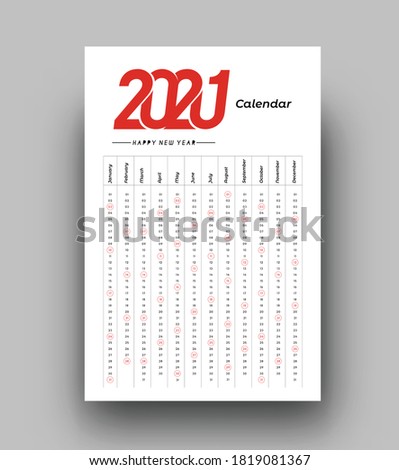 Happy new year 2021 Calendar - New Year Holiday design elements for holiday cards, calendar banner poster for decorations, Vector Illustration Background.