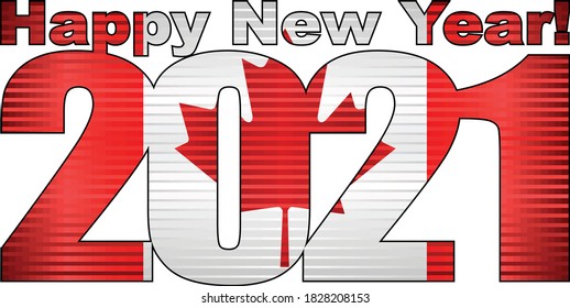 Happy New Year 2021 with Canada flag inside - Illustration