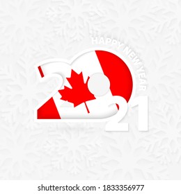 Happy New Year 2021 for Canada on snowflake background. Greeting Canada with new 2021 year.