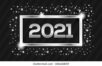 Happy New Year 2021, New year card 2021,  Vector Illustration, 2021 Happy New Year vector background with Silver gradient