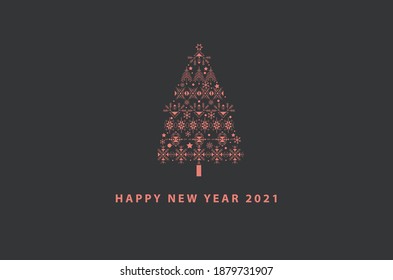 Happy new year 2021 card, vectorial illustration. Modern style.