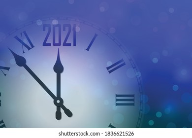 Happy New Year 2021 celebrate banner with clock 