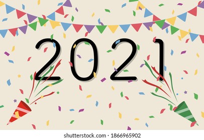 Happy new year 2021 with celebration for happy new year background. Party festive vector illustration.