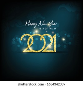 Happy new year 2021. Chinese new year, year of the ox (Chinese translation : Happy chinese new year)