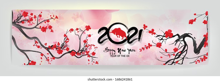 Happy new year 2021. Chinese new year, year of the ox (Chinese translation : Happy chinese new year)