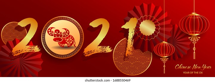 Happy new year 2021 / Chinese new year / Year of the ox / Zodiac sign for greetings card, invitation, posters, brochure, calendar, flyers, banners