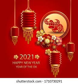 Happy new year 2021 / Chinese new year / Year of the ox / Zodiac sign for greetings card, invitation, posters, brochure, calendar, flyers, banners