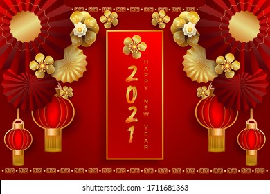 Happy new year 2021 / Chinese new year / Year of the ox / Zodiac sign for greetings card, invitation, posters, brochure, calendar, flyers, banners