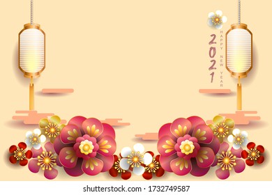 Happy new year 2021 / Chinese new year / Year of the ox / Zodiac sign for greetings card, invitation, posters, brochure, calendar, flyers, banners