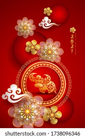 Happy new year 2021 / Chinese new year / Year of the ox / Zodiac sign for greetings card, invitation, posters, brochure, calendar, flyers, banners