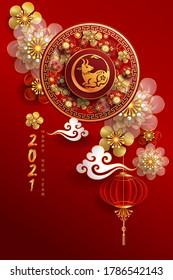 Happy new year 2021 / Chinese new year / Year of the ox / Zodiac sign for greetings card, invitation, posters, brochure, calendar, flyers, banners.