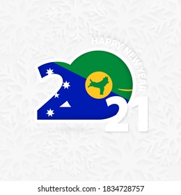 Happy New Year 2021 for Christmas Island on snowflake background. Greeting Christmas Island with new 2021 year.