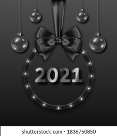 Happy New Year 2021, Christmas Balls, Dark, Silver Design