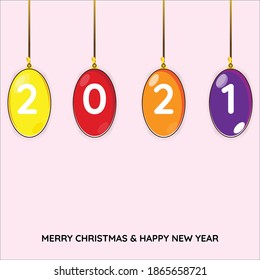 Happy New Year 2021 with Christmas and New Year balloon cartoon decoration