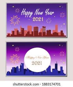 Happy new Year 2021 city night background. for greeting card, banner, poster, post card